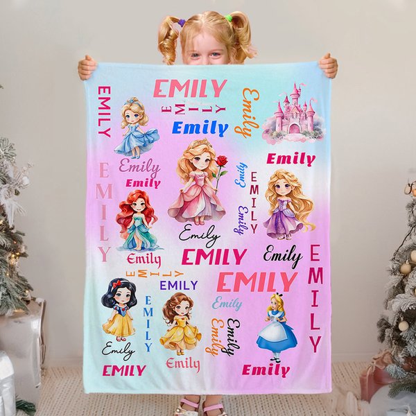 Personlig prinsessslott fantasi enhörning mjuk pläd filt med namn heminredning födelsedag baby shower present till barn