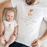 Body da neonati e maglietta da papà personalizzati con nome e anno con orsetto in 100% cotone regalo per festa del papà per uomini e neonati
