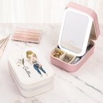 Personalisierte Sternzeichen Geburt Blume Cartoon Charakter PU Leder Schmuckkästchen mit Namen und LED Make-up-Spiegel Geburtstag Muttertag Geschenk für Frauen
