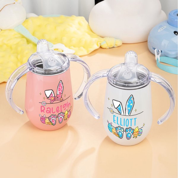 Gepersonaliseerde Schattige Konijn Paaseieren 10oz geïsoleerde drinkbeker met naam en handvat Paas Party Favor Verjaardagscadeau voor peuter kind