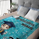 Personalisierte Faux Glitter Cartoon Absolvent Glückwunsch weiche Decke mit Namen und Jahr Graduierung Party Geschenk für Männer Frauen
