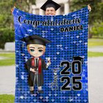 Personalisierte Faux Glitter Cartoon Absolvent Glückwunsch weiche Decke mit Namen und Jahr Graduierung Party Geschenk für Männer Frauen