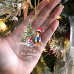 Personalised Oil Painting Santa Hat Dog Cat Photo Clear Acrylic Ornament with Name and Year First Christmas Home Decor Pet Party Gift for Pet Owners