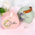 Personalizada Nacimiento Flor Nombre Guirnalda Joyero de viaje portátil de cuero con asa Cumpleaños Dama de honor Día de la Madre de regalo para las mujeres