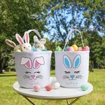 Personalisierte niedliche Hase großen Leinwand Eimer Korb mit Namen und Griff lustige Ostereier Jagd Urlaub Geschenk für Jungen Mädchen