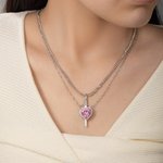 Personalised Heart-shaped and Gothic Sword Pendant Matching Necklace Set with Birthstone and Zircon Anniversary Birthday Gift for Couples