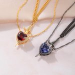 Personalised Heart-shaped and Gothic Sword Pendant Matching Necklace Set with Birthstone and Zircon Anniversary Birthday Gift for Couples