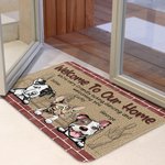 Personalised Welcome To Our Home We're Friendly Licking Dancing And Welcoming You Door Mat Home Decoration Birthday Christmas Gift for Pet Owner