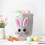 Personalisierte niedliche Hase großen Leinwand Eimer Korb mit Namen und Griff lustige Ostereier Jagd Urlaub Geschenk für Jungen Mädchen
