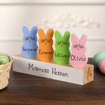 Personalisiertes 1-15 Osterhasen Familie Holzblock Set mit Namen Bunte Errötende Kaninchen Haus Deko Ostern Geschenk für Mama Oma