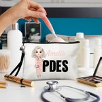 Personalized Cartoon Medical Character Linen Wristlet Makeup Bag with Name and Occupation Birthday Gift for Nurse Doctor Medical Staff
