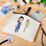 Personalized Bow Stethoscope Birth Flower Cartoon Character Cosmetic Bag with Name and Wristlet Strap Nurse Week Appreciation Gift for Medical Staff