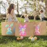 Personalisierte bunte niedliche Hase Jute Tasche mit Namen Tote Bag Ostereierjagd Party Geschenk für Jungen Mädchen