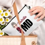 Personalized Cartoon Medical Character Linen Wristlet Makeup Bag with Name and Occupation Birthday Gift for Nurse Doctor Medical Staff