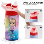 Gepersonaliseerde Fantasie Cartoon Character Name 12oz Kid geïsoleerde waterfles met handvat en rietje Verjaardagscadeau voor jongens meisjes