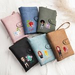 Personalised Cartoon Fashion Girl Birthstone PU Leather Tri-Folded Name Wallet with Card Holder and Wrist Strap Birthday Gift for Girls Women