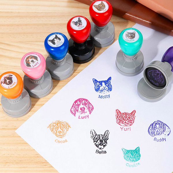 Gepersonaliseerde Kat Hond Huisdier Portret Kleurrijke Zelf Inktende Stempel met Naam Verjaardag Huisdier Herdenking Sympathie Gift voor Huisdier Liefhebbers