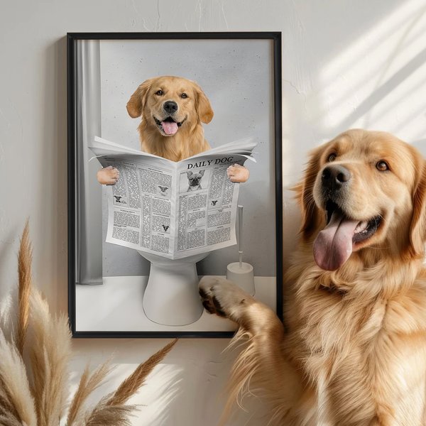 Personalizada Lectura Periódico Perro Gato Foto Lienzo Póster Enmarcado Pintura sin marco Decoración de Pared Cumpleaños Memorial Regalo para los dueños de mascotas