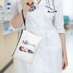 Personalized Bow Stethoscope Birth Flower Cartoon Character Cosmetic Bag with Name and Wristlet Strap Nurse Week Appreciation Gift for Medical Staff