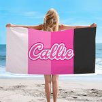 Personalized Four-color Spliced Oversized Quick Dry Beach Towel with Name Birthday Beach Pool Party Gift for Kids Family