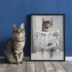 Personalizada Lectura Periódico Perro Gato Foto Lienzo Póster Enmarcado Pintura sin marco Decoración de Pared Cumpleaños Memorial Regalo para los dueños de mascotas