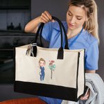 Personalizada Nacimiento Flor Lazo Médico Caricatura Personaje Nombre Grande Bolsa de Lona Cumpleaños Enfermera Semana Regalo para Personal Médico