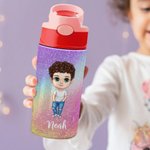 Gepersonaliseerde Fantasie Cartoon Character Name 12oz Kid geïsoleerde waterfles met handvat en rietje Verjaardagscadeau voor jongens meisjes