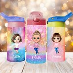 Gepersonaliseerde Fantasie Cartoon Character Name 12oz Kid geïsoleerde waterfles met handvat en rietje Verjaardagscadeau voor jongens meisjes
