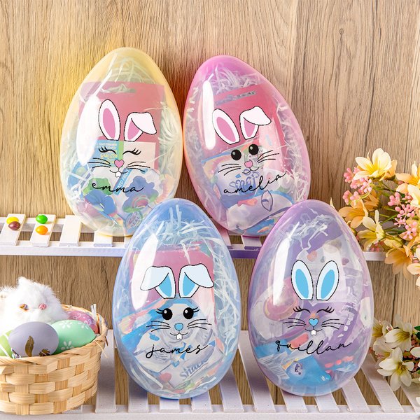 Personalised Cute Bunny Expression Ears Easter Egg with Name Easter Hunting Birthday Party Gift for Kids
