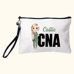 Personalized Cartoon Medical Character Linen Wristlet Makeup Bag with Name and Occupation Birthday Gift for Nurse Doctor Medical Staff