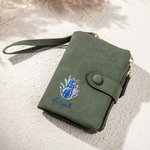 Personalised Cartoon Fashion Girl Birthstone PU Leather Tri-Folded Name Wallet with Card Holder and Wrist Strap Birthday Gift for Girls Women