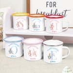 Personalizado lindo conejito floral inicial 12oz esmalte taza con nombre feliz Pascua cumpleaños regalo para niños niñas