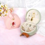 Personalisierte Floral Birthstone PU Leder Hand-held-Schmuck-Box mit Namen Portable Travel Essentials Geburtstag Muttertag Geschenk für Frauen Mädchen