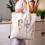 Personalized Birth Flower Bow Stethoscope Cartoon Character Canvas Tote Bag with Name Appreciation Birthday Gift for Nurse Doctor Medical Staff