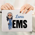 Personalized Cartoon Medical Character Linen Wristlet Makeup Bag with Name and Occupation Birthday Gift for Nurse Doctor Medical Staff