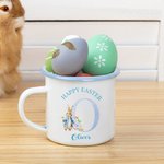 Personalizado lindo conejito floral inicial 12oz esmalte taza con nombre feliz Pascua cumpleaños regalo para niños niñas