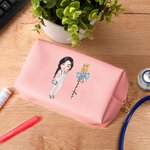 Personalisierte Bogen Stethoskop Geburt Blume PU Leder Kosmetiktasche mit Namen Geburtstag Anerkennung Krankenschwester Woche Geschenk für medizinisches Personal