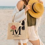 Gepersonaliseerde Duurzame Geboortebloem Jute Tote Bag met Naam Initiaal Tas Verjaardag Bruiloft Feest Cadeau voor Vrouwen