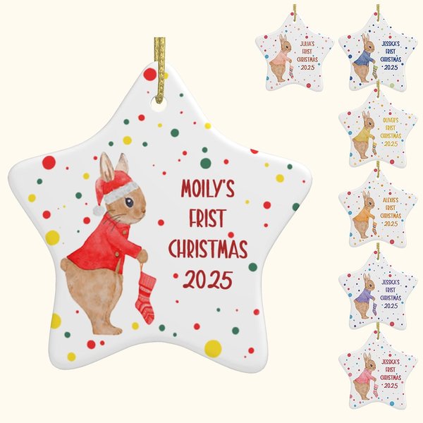 Ornamenti personalizzati per il primo albero di Natale del bambino con il pentagramma del coniglietto