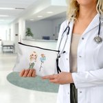 Personalized Bow Stethoscope Birth Flower Cartoon Character Cosmetic Bag with Name and Wristlet Strap Nurse Week Appreciation Gift for Medical Staff