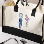 Personalizada Nacimiento Flor Lazo Médico Caricatura Personaje Nombre Grande Bolsa de Lona Cumpleaños Enfermera Semana Regalo para Personal Médico