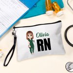 Personalized Cartoon Medical Character Linen Wristlet Makeup Bag with Name and Occupation Birthday Gift for Nurse Doctor Medical Staff