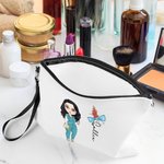 Personalized Bow Stethoscope Birth Flower Cartoon Character Cosmetic Bag with Name and Wristlet Strap Nurse Week Appreciation Gift for Medical Staff