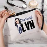 Personalized Cartoon Medical Character Linen Wristlet Makeup Bag with Name and Occupation Birthday Gift for Nurse Doctor Medical Staff