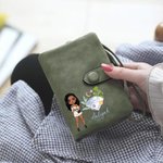 Personalised Cartoon Fashion Girl Birthstone PU Leather Tri-Folded Name Wallet with Card Holder and Wrist Strap Birthday Gift for Girls Women