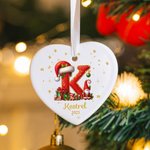 Personalizzato Candy Cane Santa Holly iniziale Ceramica Ornamento di Natale con nome e anno Decorazione albero di vacanza per i bambini Famiglia