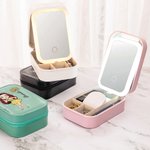 Personalized Prom Queen Birth Flower Name PU Leather Jewelry Box with LED Makeup Mirror Travel Accessory Birthday Anniversary Party Gift for Women