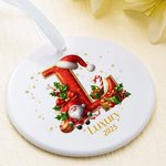 Personalizzato Candy Cane Santa Holly iniziale Ceramica Ornamento di Natale con nome e anno Decorazione albero di vacanza per i bambini Famiglia