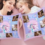 Personalized Fantasy Mermaid 4 Photos Square Soft Throw Pillow Cover with Name Home Decor Birthday Gift for Girl