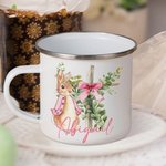 Personalisierte niedlichen Peter Rabbit Bogen Kreuz 12oz farbigen Rand Edelstahl-Emaille-Becher mit Namen Ostern zurück zu Schule Geburtstag Geschenk für Kinder